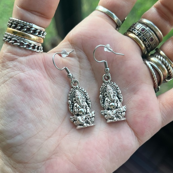 Set ! Red orange coral double layer ganesh necklace + earrings boho yoga zen gem - Picture 7 of 14